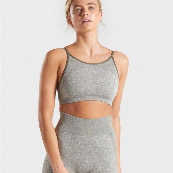 Gymshark Other - Gymshark Marl Khaki Grey Pink Flex Padded Sports Bra Size Small